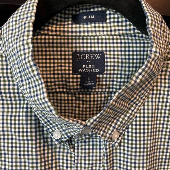 J. Crew Men’s Button down shirt Slim fit green & blue plaid Sz L - EUC - Picture 4 of 4